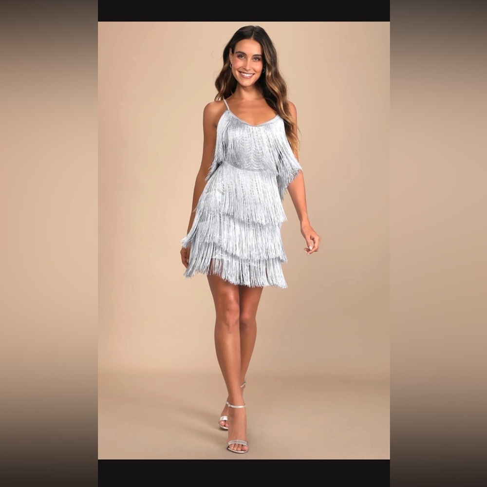 Lulu's Silver Fringe Mini Dress